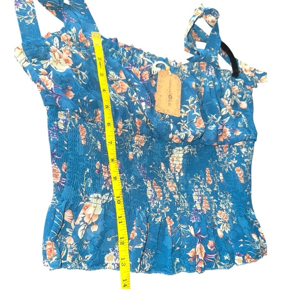 New ▶️ Natural Life  ◀️ Eloise Teal Blue Floral Smocked Tie Strap Tank Top - Picture 16 of 16